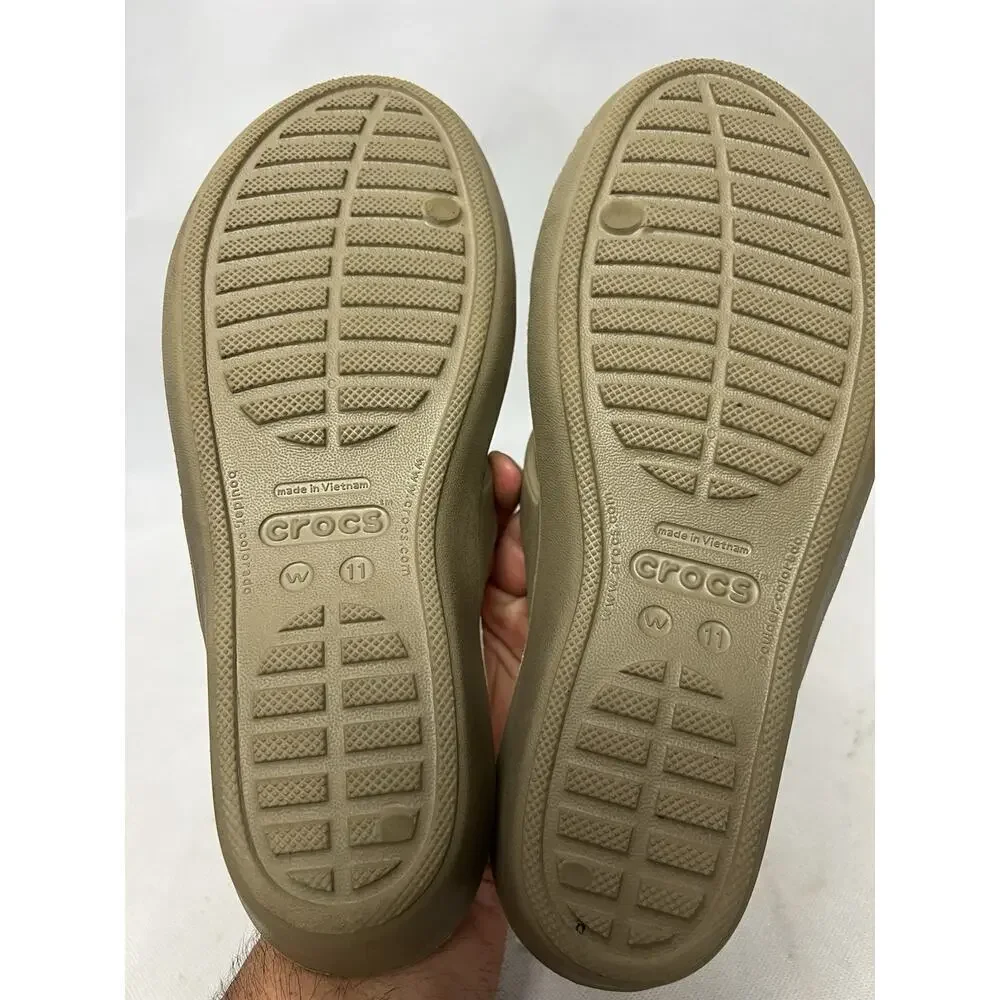 Crocs Patricia II Wedge Slide On Sandals Strappy Khaki & Oyster Color Size 11